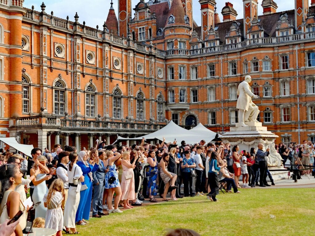 Students studying in the United Kingdom at a historic university campus